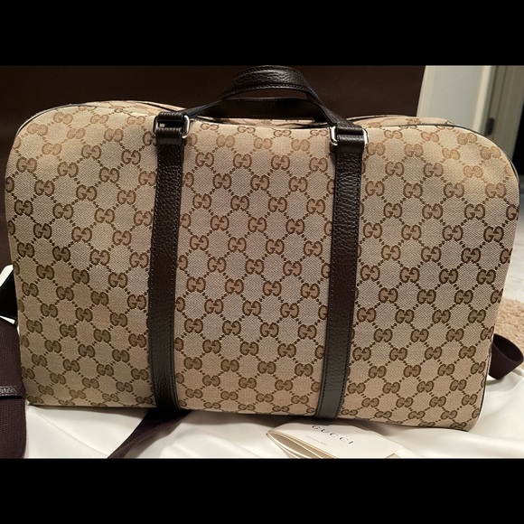 Gucci GG Monogram Canvas & Leather Tote Carry-On Duffel Bag - Picture 6 of 12